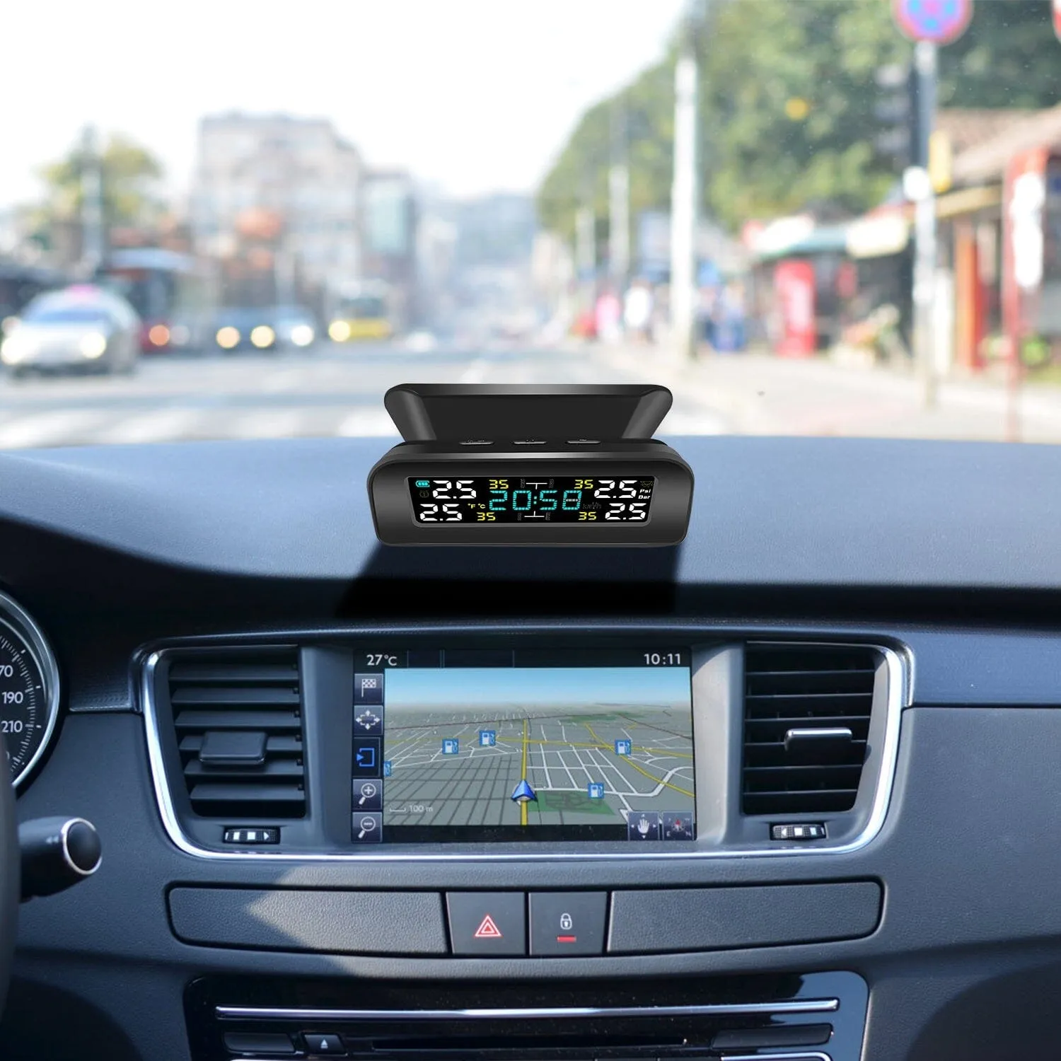 Wireless Solar Car Tire Pressure Monitoring System Auto Tire Pressure with Sensors Temperature Alarm