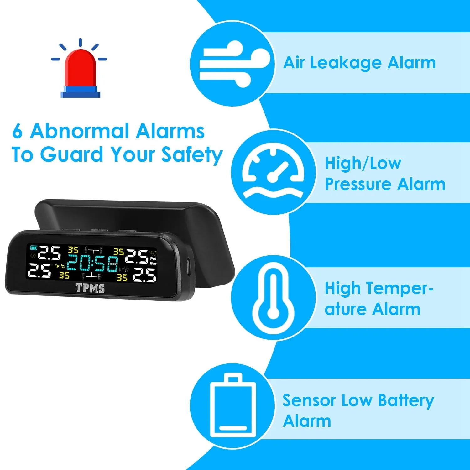 Wireless Solar Car Tire Pressure Monitoring System Auto Tire Pressure with Sensors Temperature Alarm