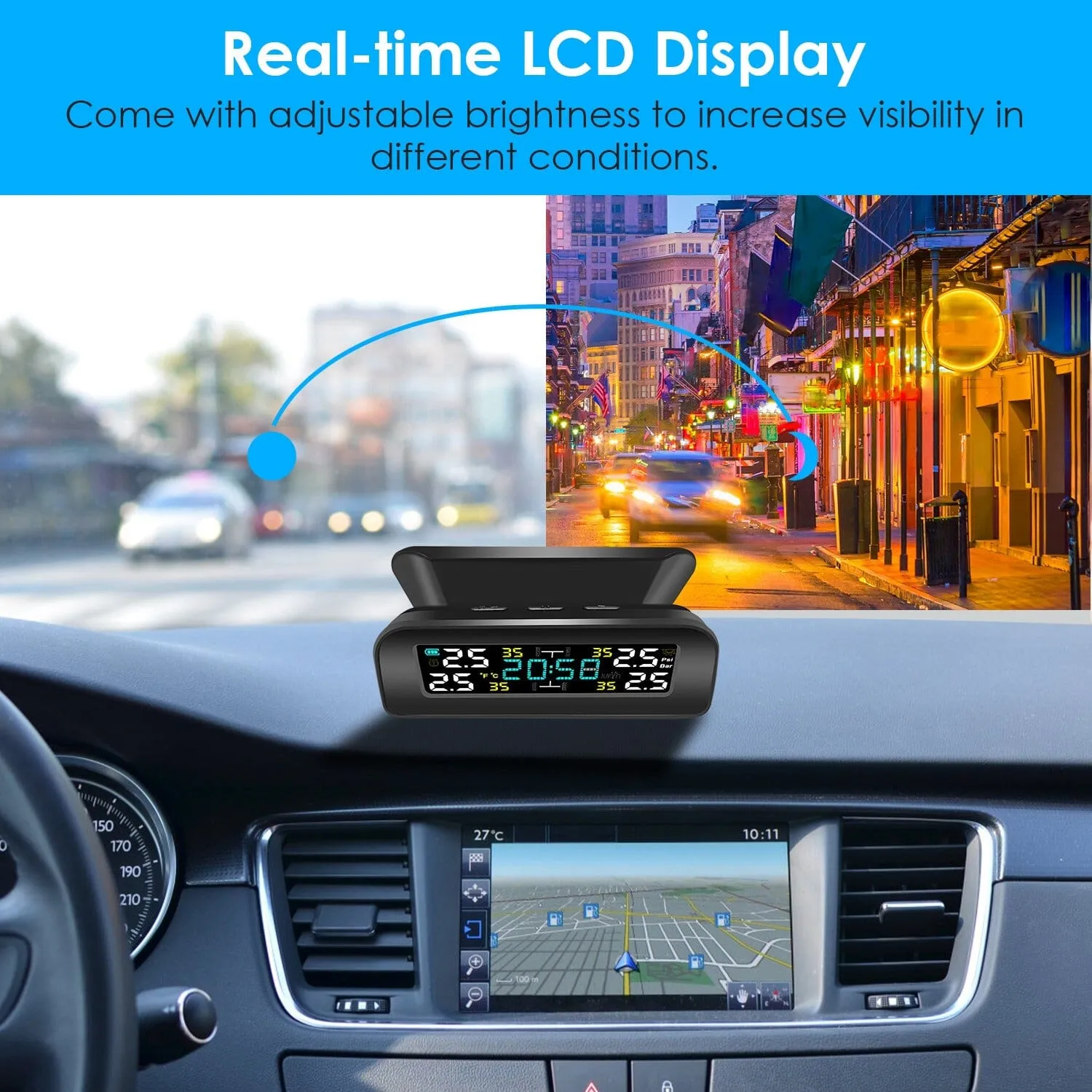 Wireless Solar Car Tire Pressure Monitoring System Auto Tire Pressure with Sensors Temperature Alarm