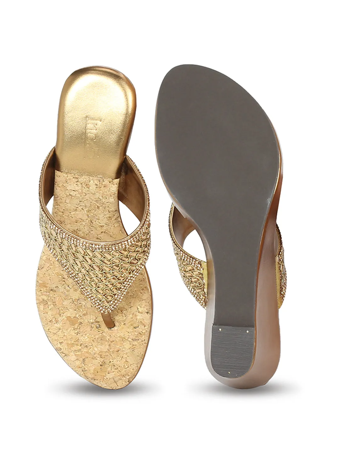 Women Antique Embellished Ethnic Wedge Sandals