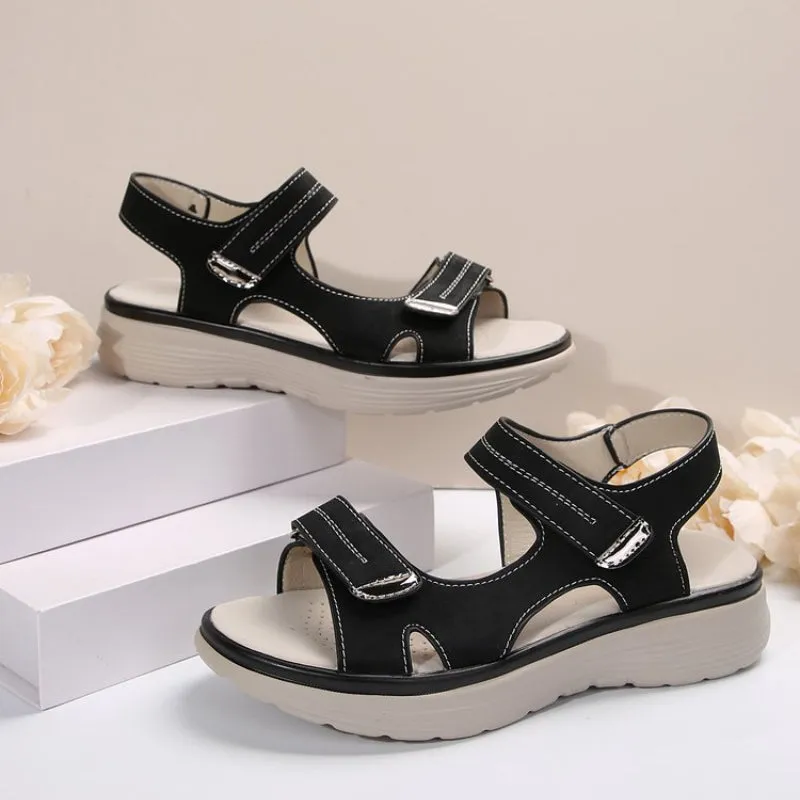 Womens Wedge Sandals with Hook & Loop Straps