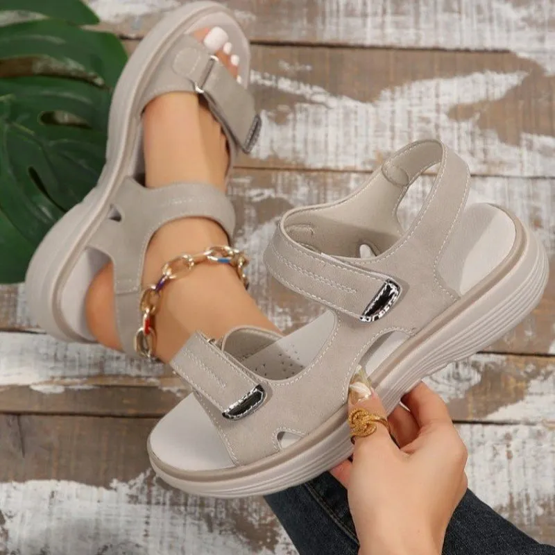 Womens Wedge Sandals with Hook & Loop Straps