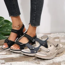 Womens Wedge Sandals with Hook & Loop Straps