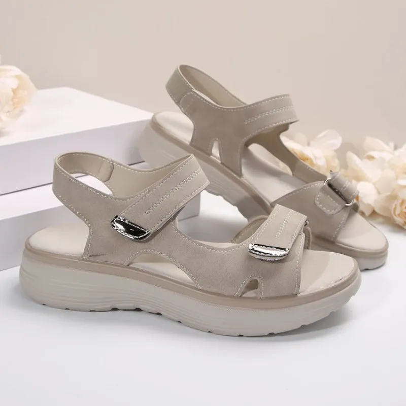 Womens Wedge Sandals with Hook & Loop Straps