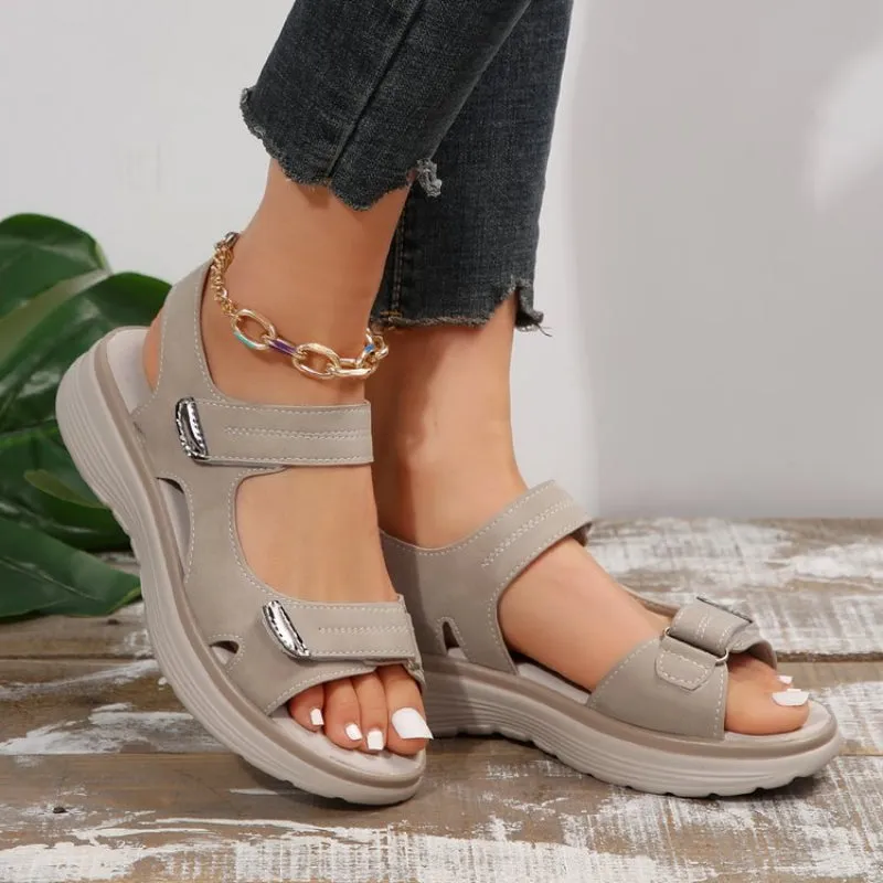 Womens Wedge Sandals with Hook & Loop Straps
