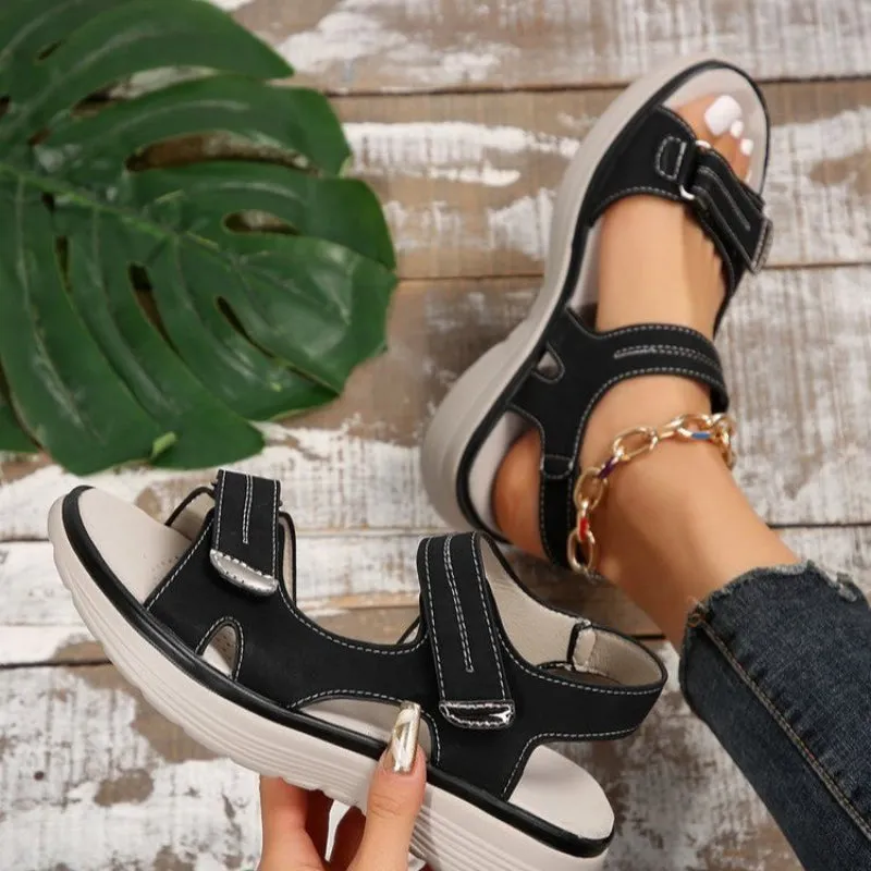 Womens Wedge Sandals with Hook & Loop Straps