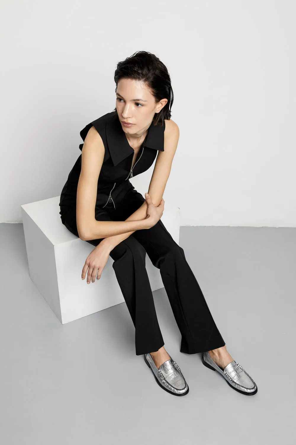 Zoe Loafers is Croc-effect Silver Leather